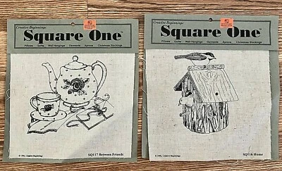 Vintage 1996 Silk Screen Printed Quilt Squares Bird House Tea Set Set of 2 New - Image 1 of 4