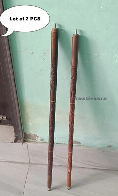Lote De 2 Nuevos Diseñadores Sólidos Antiguos Vintage Madera Caminar Bastón Decoración Gif Foto 1 de 4