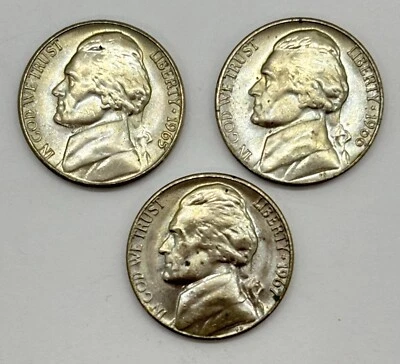 3 Jefferson Nickels 1965, 1966, 1967 Finely Detailed and Lustrous - Image 1 of 4