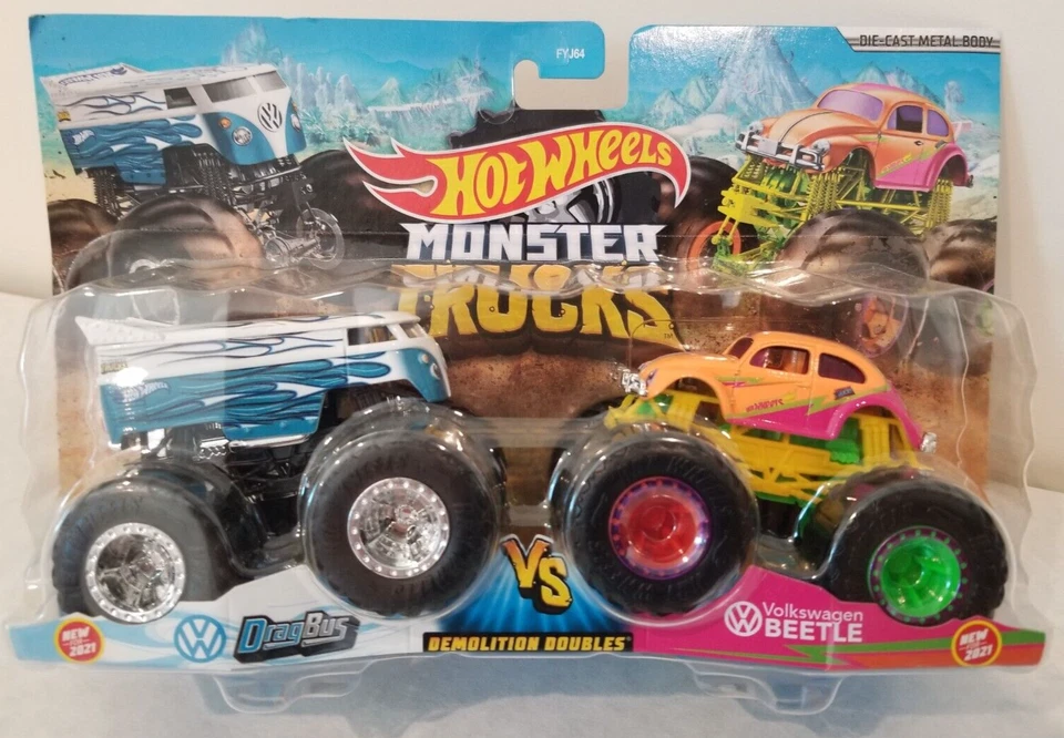 Hot Wheels 2021 Monster Trucks VW Drag Bus VS VW Beetle Die Cast GTJ48-0910 - Image 1 of 1