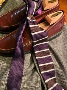 Men's Purple/White Skinny Knit Tie Red Rooster Select - Picture 1 of 12