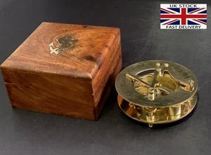 Sundial Compass Solid Brass Vintage Nautical Retro Steampunk Polished Box - Picture 1 of 12