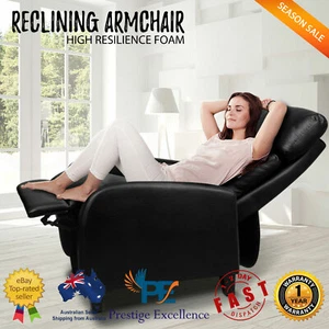 Faux Leather Armchair Recliner Chair Black Sofa Reclining Lounge Home Furniture - Picture 1 of 11