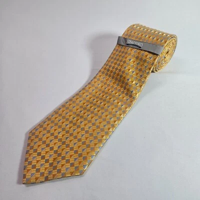 NWT Stafford Hand Made 100% Silk Tie Mens Geometric Gold 4" x 58" New - Image 1 of 4