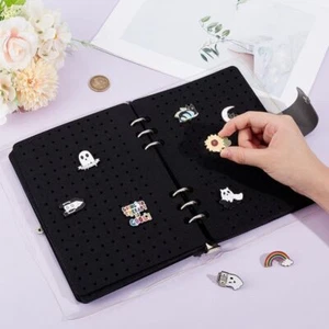Portable Enamel Pin Display Case Black Notebook Albums For Collectors DIY - Picture 1 of 4