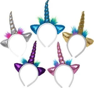 6 cute UNICORN HEADBANDS FLOWERS PASTEL COLORS GOLD HORNS one size fits most - Picture 1 of 4
