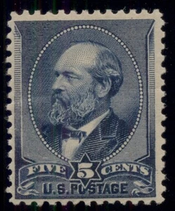 US #216 5¢ indigo, hinged, light horiz crease otherwise fresh, Scott $200.00 - Picture 1 of 1