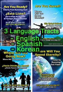 ENGLISH/SPANISH/KOREAN, 3 Language Tracts-Pack of 40 in 4 Covers, 24 Pages Each - Picture 1 of 12