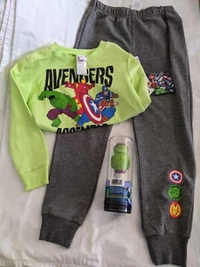 Marval AVENGERS - KIDS BOYS SIZE 7 Grey/Green 2Pc OUTFIT TOP/PANTS & Fun Toy NEW - Picture 1 of 5