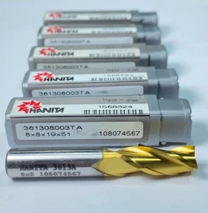 (5 PCS Lot) HANITA™ 8mm TiN Coated HSS 3 Flute End Mill - Foto 1 di 5