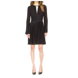 Michael Michael Kors Women's Pleated Mini Dress PETITE XS Black Long Sleeve - Picture 1 of 11