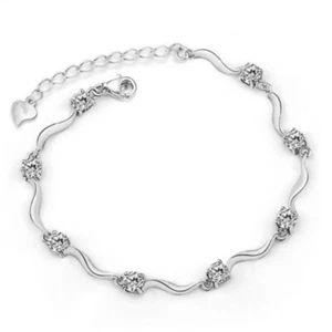 925 Silver plated Shinny Love Bracelet shinny Couple Crystal Gift - Picture 1 of 1