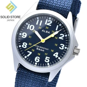 SEIKO ALBA AQPK402 Analog Quartz Watch Navy Dial Nylon Band 35.5mm - Picture 1 of 8