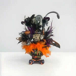 Witch Feet Cauldron Glass Vase feather floral arrangment Halloween Centerpiece - Picture 1 of 11