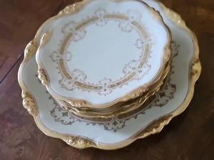 Antik Limoges Elite Werke Gold erhaben 5 Teller & Platte Chateau Chalusset - Bild 1 von 18