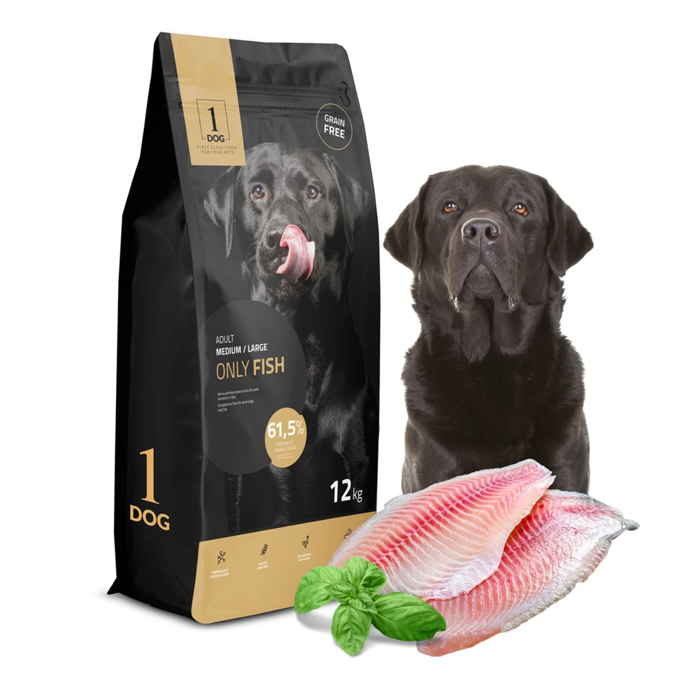 Hundefutter Trockenfutter Hund 12kg Getreidefrei mit Fisch für erwachsene 1DOG - Bild 1 von 4