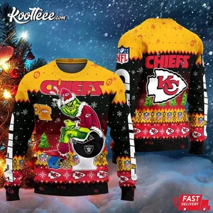 Kansas City Chiefs lustiger Grinch hässlicher Weihnachtspullover Grinchmas - Bild 1 von 2