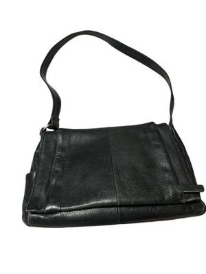 Bolso de hombro vintage Rolf’s de cuero suave negro plegable con solapa Foto 1 de 4