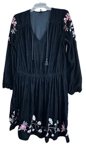 A.N.A. Black Velvet.  A Heavily Embroidered Accents Dress Sz XL Whimsigoth Flora - Picture 1 of 18