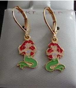 14K Gold Fill Princess Ariel Little Mermaid hanging Earrings Teenager Children - Picture 1 of 1