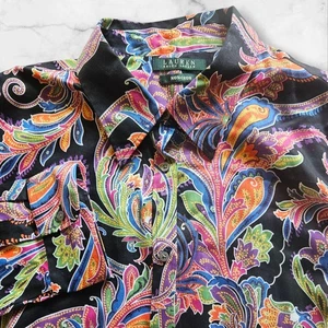 Lauren Ralph Lauren Paisley Non-Iron Button Front Shirt XL Fit Vibrant Print - Picture 1 of 10