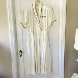 Abito midi vintage Kwai panna talpa aline donna 4 nautico preppy anni '80 made in USA - Foto 1 di 13