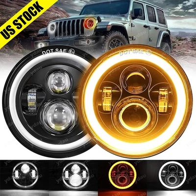 Par de faros LED de 7 pulgadas ojos de ángulo halo para Jeep Wrangler JK LJ TJ CJ Foto 1 de 4