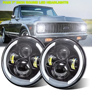 For 1967-72 Chevy C10 Pair 7 inch LED Headlights Round DOT Approved Hi/Lo Lamp - Picture 1 of 12