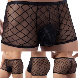 Sexy Mens See-Through Boxer Briefs Sheer Mesh Pouch Underwear Panties Lingerie - Picture 1 of 16