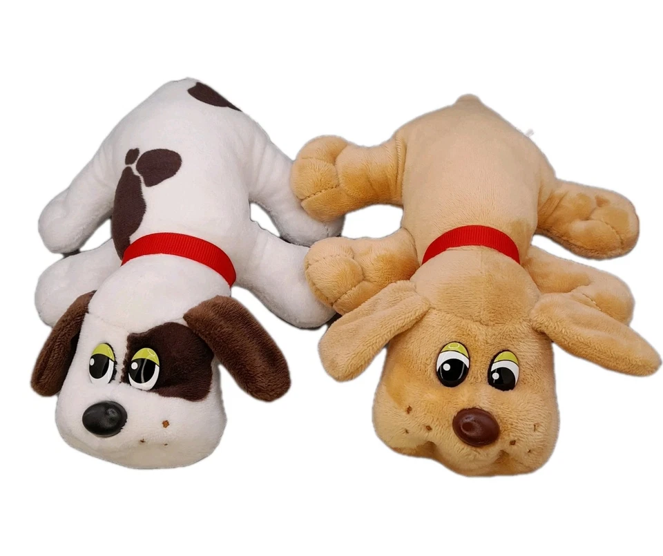 Lot of 2 Pound Puppies Dog Plush 8” 2019 White Brown Spots & Tan Red Collars - Image 1 of 4