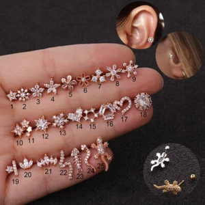 Tragus Helix Cartilage Bars Stud Ear Piercing Screw In Earrings Labret Monroe - Picture 1 of 27