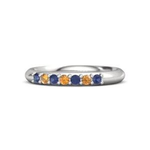 Anniversary Gift For Her Blue Sapphire Gemstone Eternity Ring Size 7 925 Silver - Picture 1 of 9