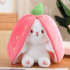 18CM Reversible Bunny Rabbit Strawberry Toy with Zipper Pillow Decor Easter Gift