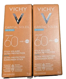 Paquete de 2 barras faciales de protección UVB Vichy Capital Soleil SPF60 UVA + 9 gramos - Imagen 1 de 3