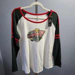 Camiseta Minnesota Wild Hockey NHL Mangas Largas Raglan Blanca Verde Para Mujer Grande L - Imagen 1 de 11