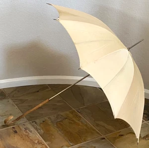 Vintage Sonnenschirm Schirm - geschnitzter Holzgriff - 34" Durchmesser, 34,75" Länge - Bild 1 von 17