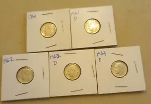 Lot of 5 Roosevelt Silver Dimes - 1961, 1961D, 1962, 1962D & 1963D - Picture 1 of 11