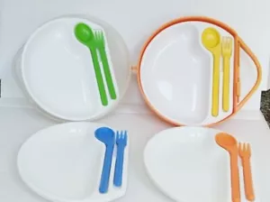 4 Person (12Pcs Plastic Plates Cutlery Set Picnic BBQ Camping Storage Box Handle - Picture 1 of 9