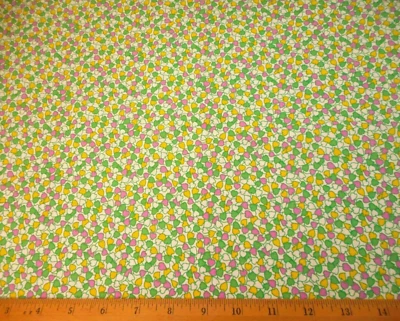 30s Reproduction Fabric 7/8 Yard Green Yellow Purple Floral Heart White Cotton - Image 1 of 2