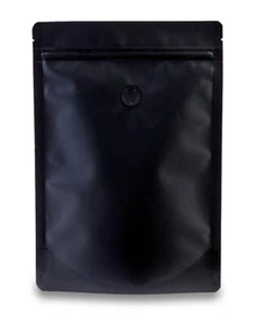 Matt Black Stand Up Coffee Foil Pouches Valve Flat Packaging Zip Lock Mylar Bag - Picture 1 of 12