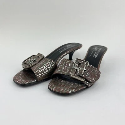 Donald J Pliner Italia JOBI Gatito Tacones Mules Bronce Plata Cocodrilo Hebilla 6.5M Foto 1 de 4