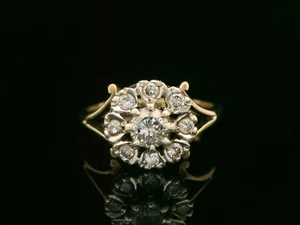 Cluster-Diamantring Antik Stil 9 kt Gold 0,50 kt - Größe M - Bild 1 von 13