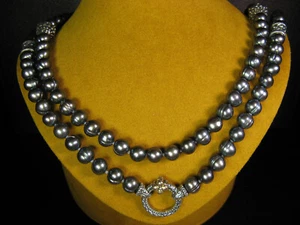 PEARL NECKLACE BARBARA BIXBY BLACK FLOWER BEAD STATION RING CONNECTOR 54" Long - Picture 1 of 4