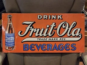 Letrero Publicitario Fruit-Ola Bebidas Soda Vintage Lata Original Años 50 - Imagen 1 de 5