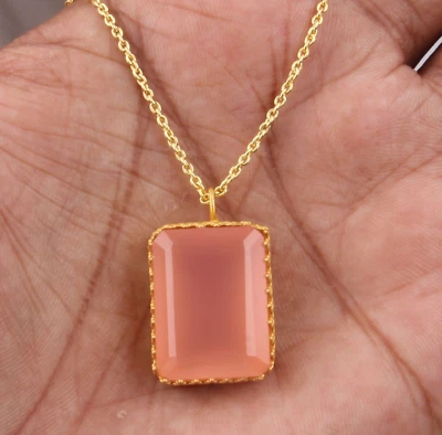 Elegante collar de piedras preciosas chapado en oro collar de cadena de latón en calcedonia Foto 1 de 4