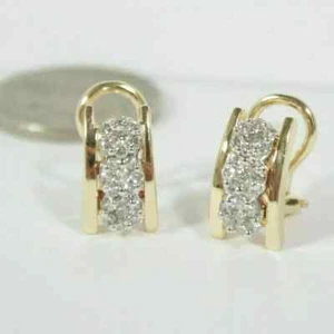 2Ct Round Cut Lab Created Diamond Omega Back Hoop Earrings 14k YellowGold Plated - Picture 1 of 6