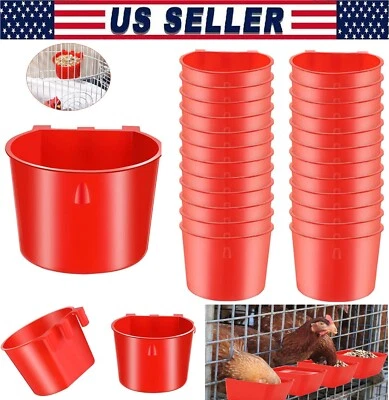 20× Chicken Poultry Hanging Water Feed Cage Cups Rabbit Bird Feeder Bowls Red US - Image 1 of 4