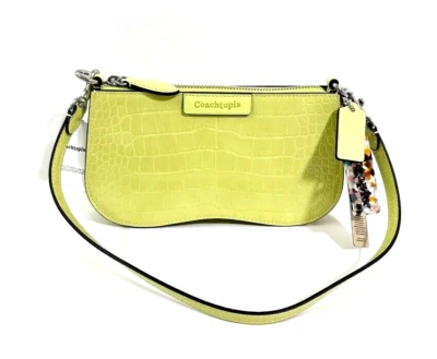 COACH Wavy Baguette Bag Croc Embossed Coachtopia Leather Pale Lime CU871🎀NEW - Image 1 of 4