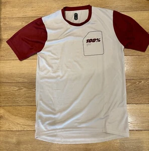 100% TECH TEE MTB T-SHIRT MENS Beige & Burgundy Size S Mountain Bike - Picture 1 of 2