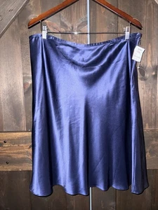 Gonna donna Lauren Ralph Lauren NUOVA taglia 16 100% seta blu navy linea A - Foto 1 di 6
